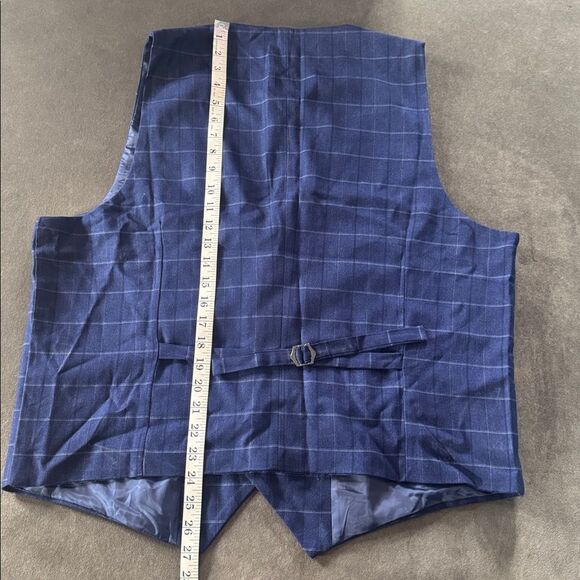 Men’s Blue Plaid 3 Piece Slim Fit Suit Notched Lapel Jacket 44 Pants 40 NEW - Picture 14 of 16